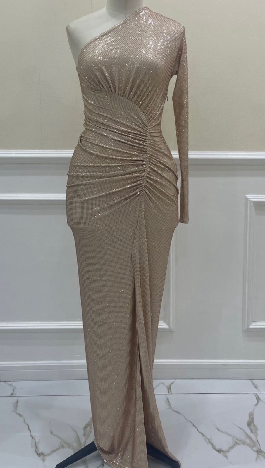 Beige Crystal Embellished Dress