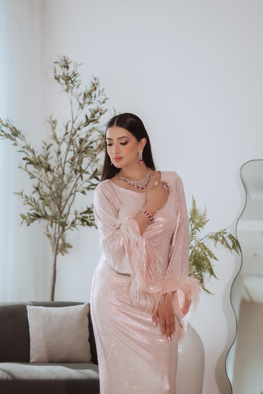 Powder Pink Crystal Embellished Dress